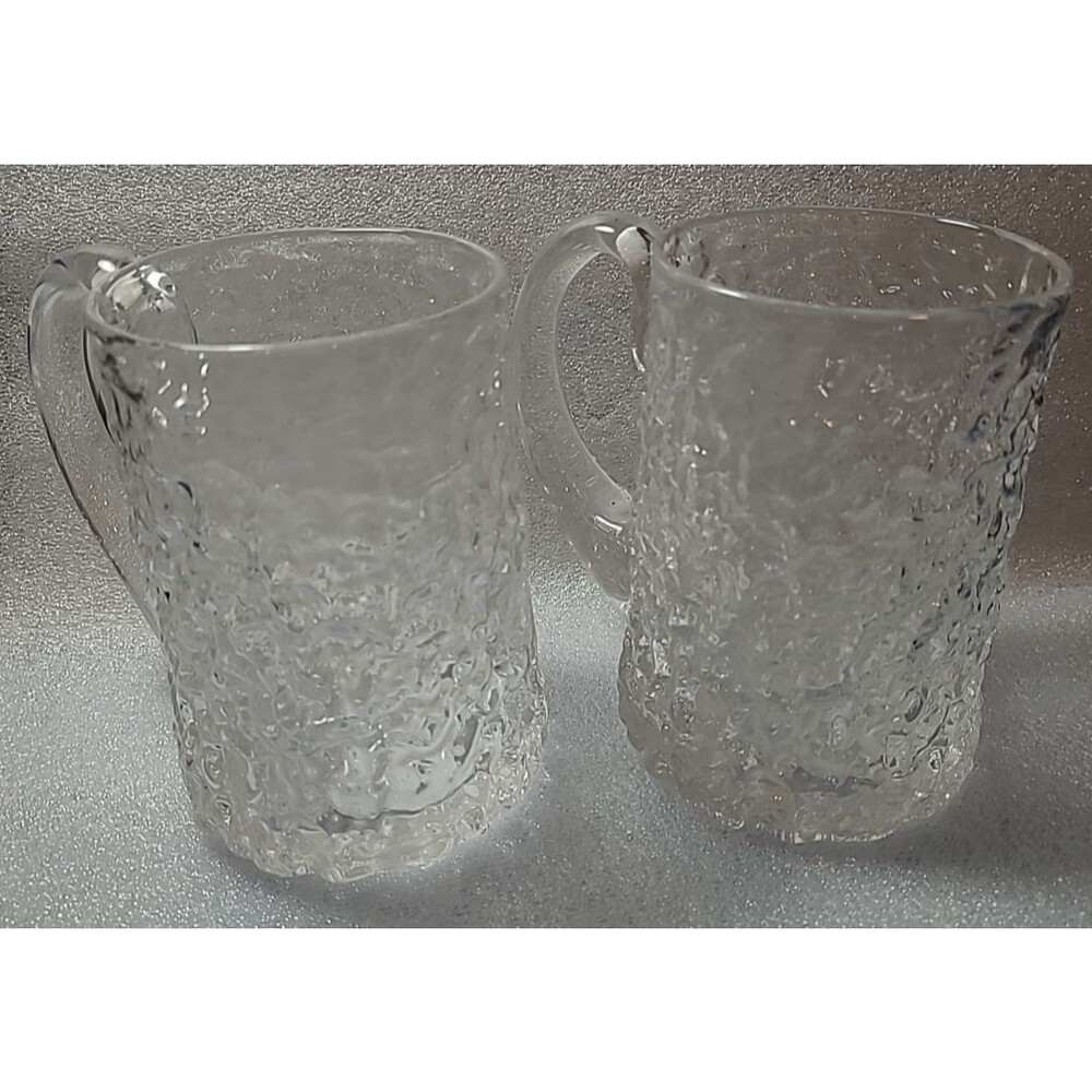 Pair of Whitefriars Geoffrey Baxter Bark Crystal Glass Beer Tankards 5-1/4"